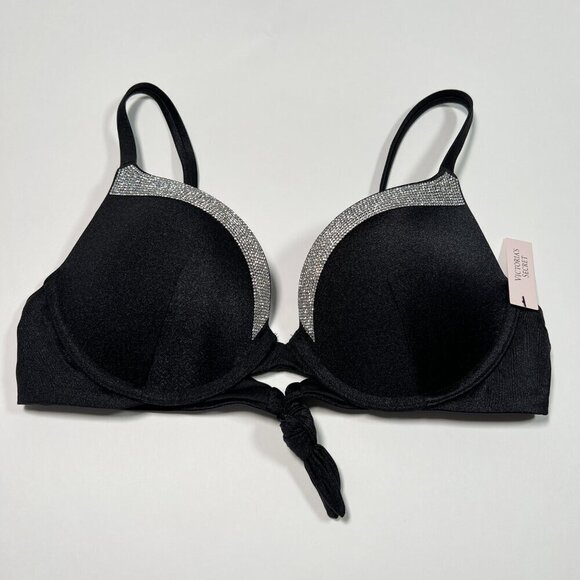 Victoria Secret 34C M VERY SEXY Push Up Bikini Top Bottom Set Shine Strap Black - Picture 7 of 9